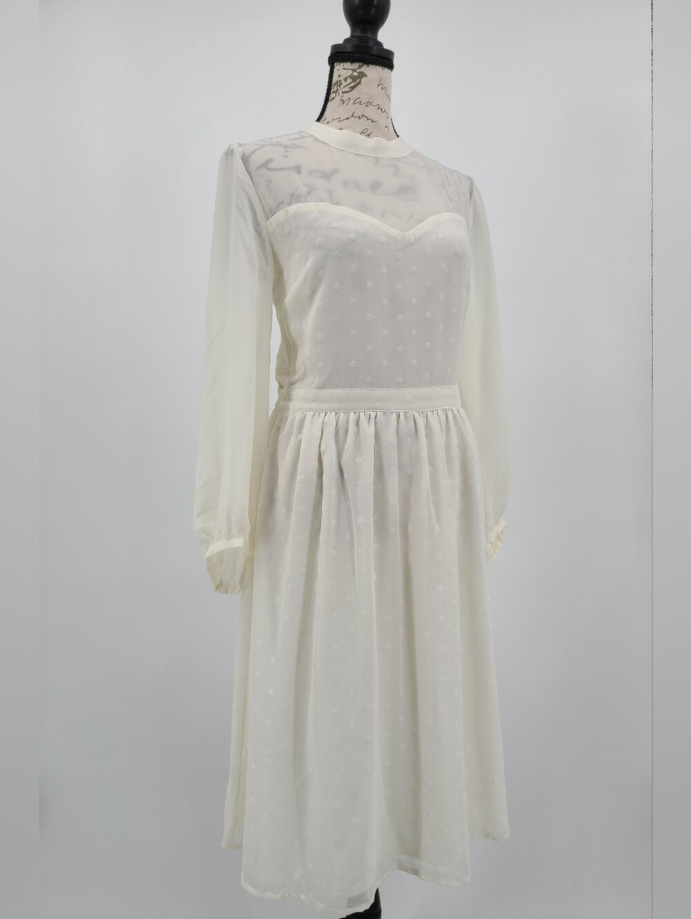 Modcloth Flowy Ivory Sheer Polka Dot Midi Dress